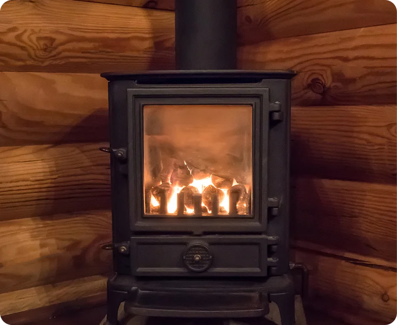 Wood stove with glowing fire